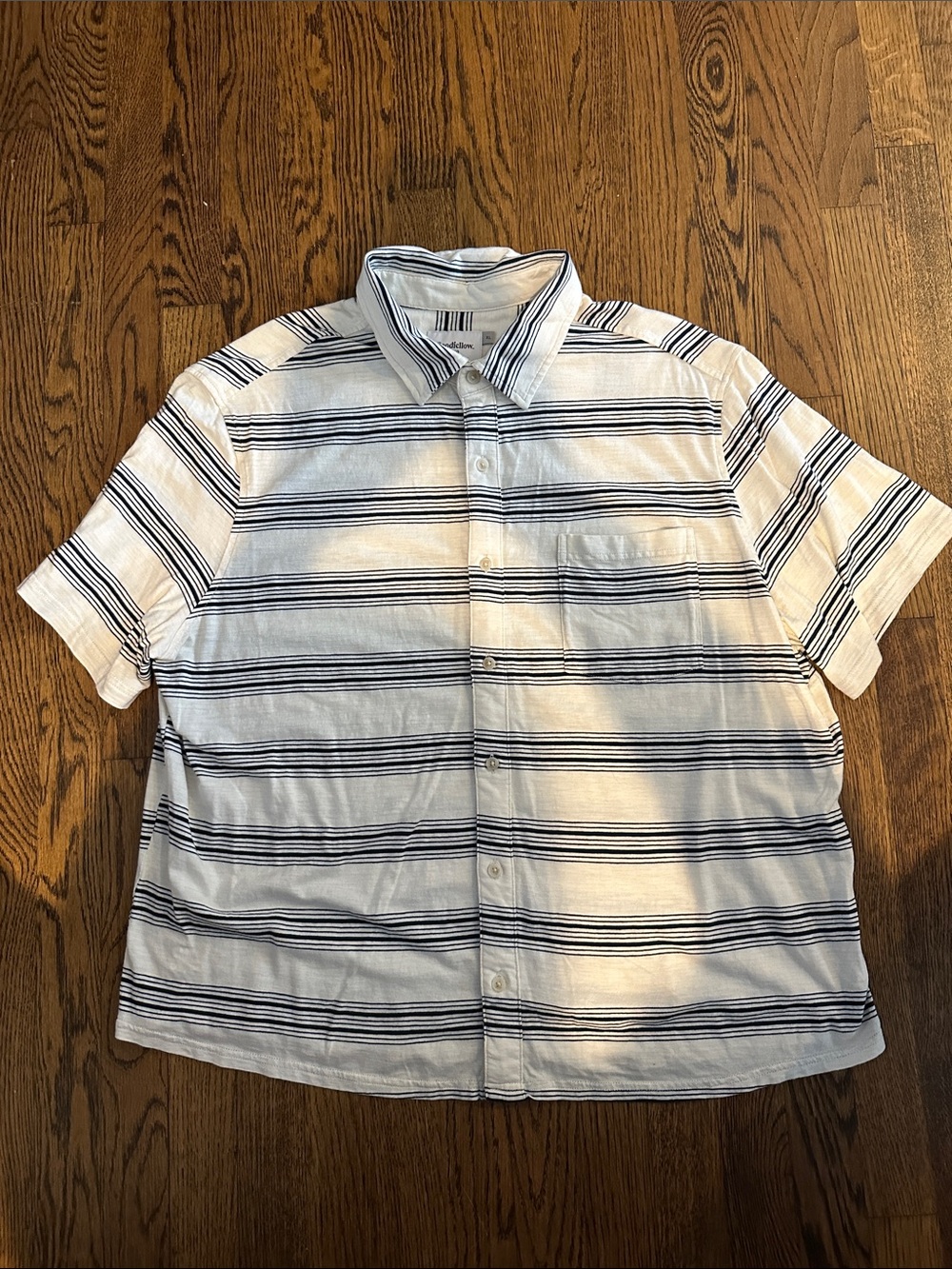 Men's Striped Button-Up Shirt - White & Navy